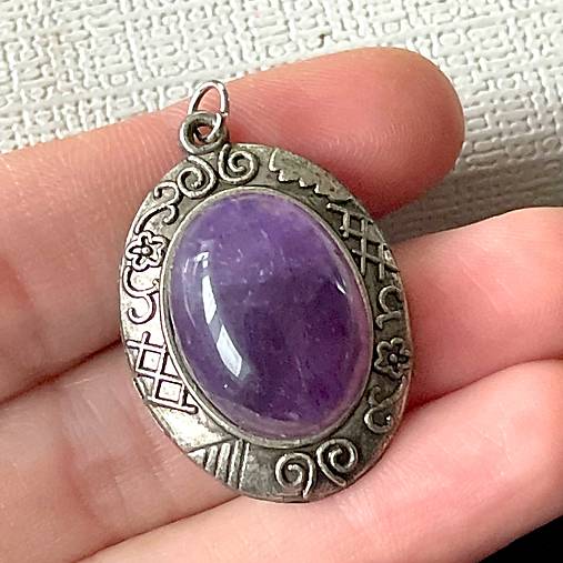 Amethyst Antique Silver Pendant / Prívesok s ametystom E056