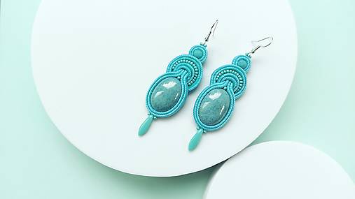 Náušnice - Tyrkysová Tina - soutache earring - ručne šité šujtášové náušnice - 17050501_