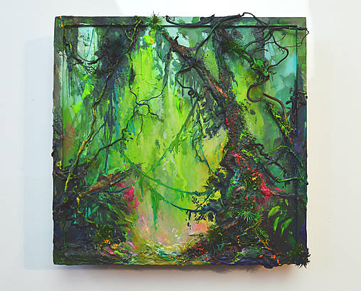 Obrazy - "Komorebi" MAĽBA + plastika  20cm x 20cm - 17053930_