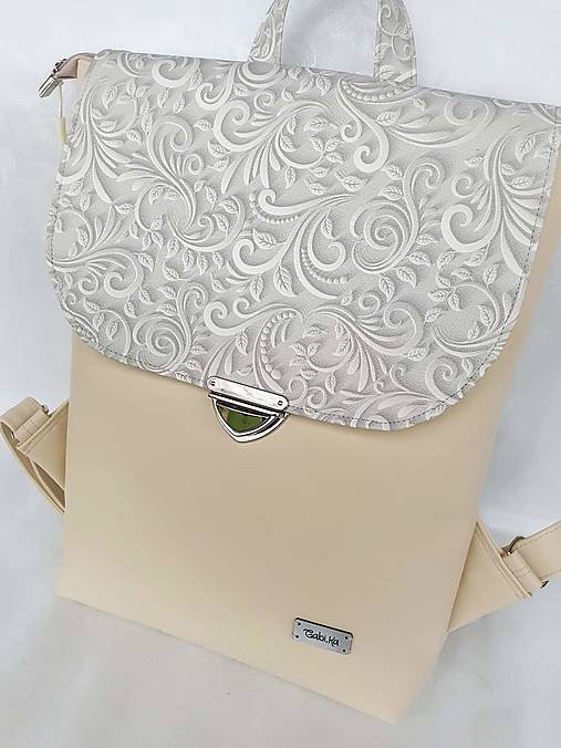 Batohy - Ruksak béžový so šedym ornamentom  (Menší 26x33cm) - 17051219_