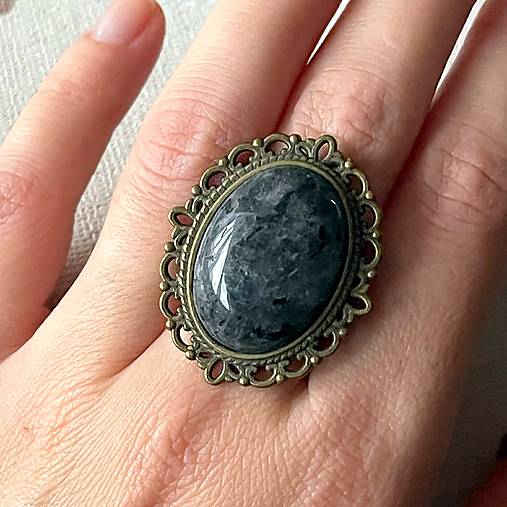 ZĽAVA 50% Vintage Larvikite Ring / Vintage prsteň s larvikitom E056