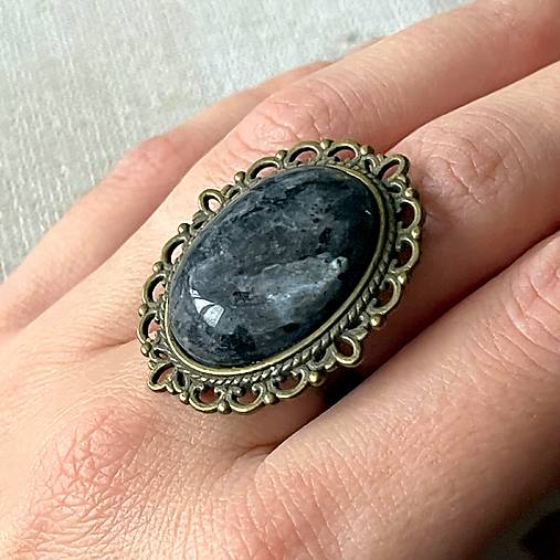 ZĽAVA 50% Vintage Larvikite Ring / Vintage prsteň s larvikitom E056