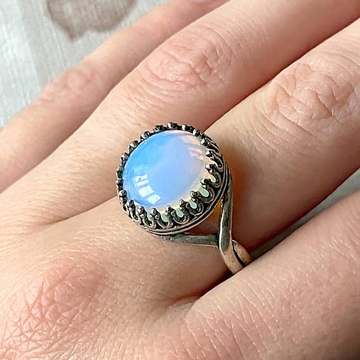 ZĽAVA 25% Opalite Antique Silver Ring  / Vintage prsteň s opalitom E056