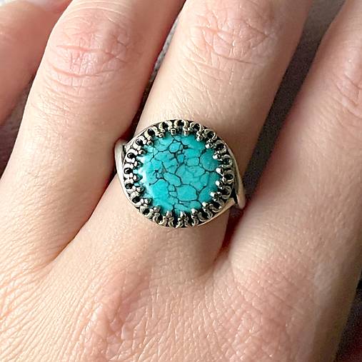 Turquoise Antique Silver Ring  / Vintage prsteň s prírodným tyrkysom E056