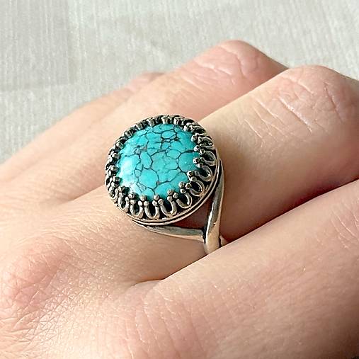 Turquoise Antique Silver Ring  / Vintage prsteň s prírodným tyrkysom E056