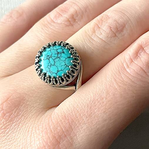 Turquoise Antique Silver Ring  / Vintage prsteň s prírodným tyrkysom E056