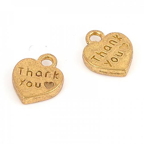 PR64 - kovový prívesok - thank you ♥ - 12x10 mm, zlatá