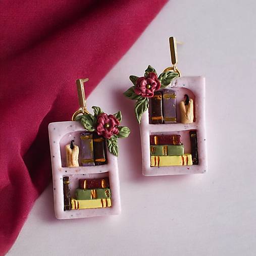 Náušnice - Náušnice Knihovnička (Svetloružová) - 17060907_