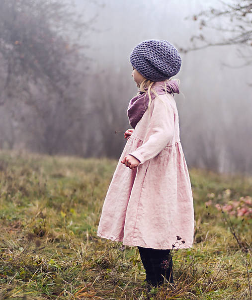 Detské oblečenie - Lněné šatičky pudrově růžové - 17063421_