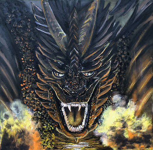 Obrazy - Smaug - olejomaľba na plátne - 17061696_
