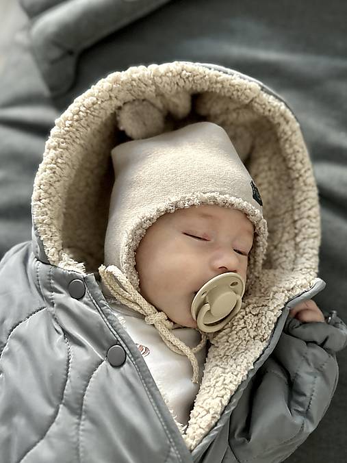 Detské čiapky - Čiapka na zimu pre novorodeniatko s uškami - 17068404_