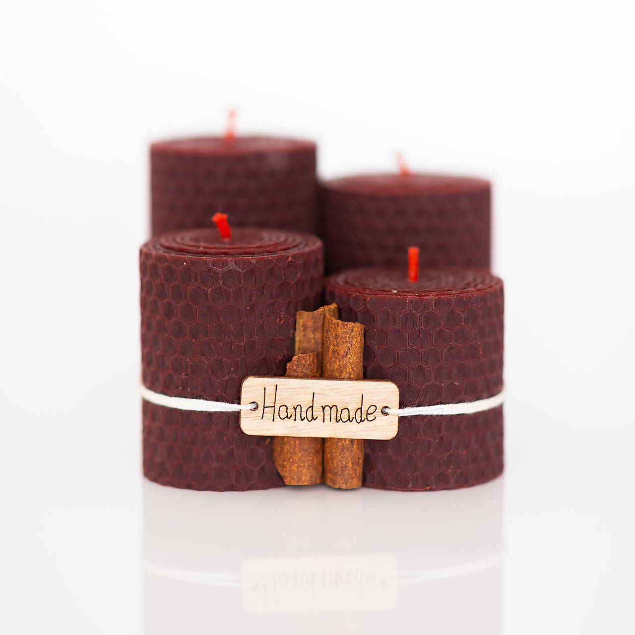 VÝPREDAJ - Sviečka zo 100% včelieho vosku - Točené hrubé - Tmavo Bordové - 5-6-7-8x4,5cm