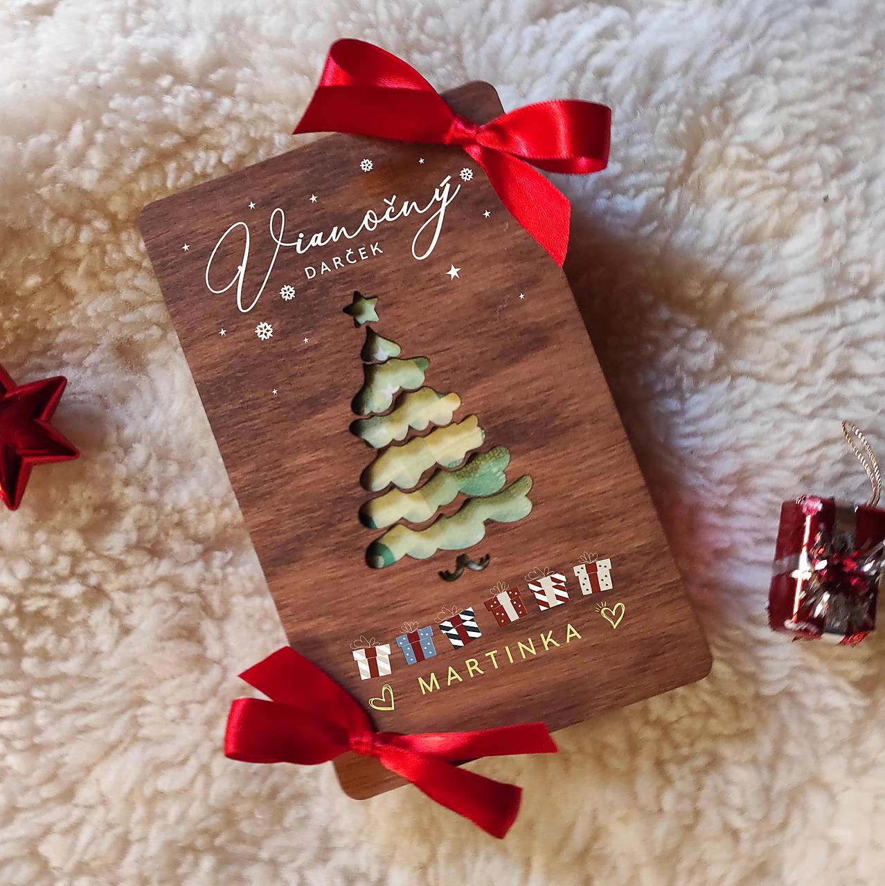 Vianočná obálka na peniaze "stromček" 011 - drevená