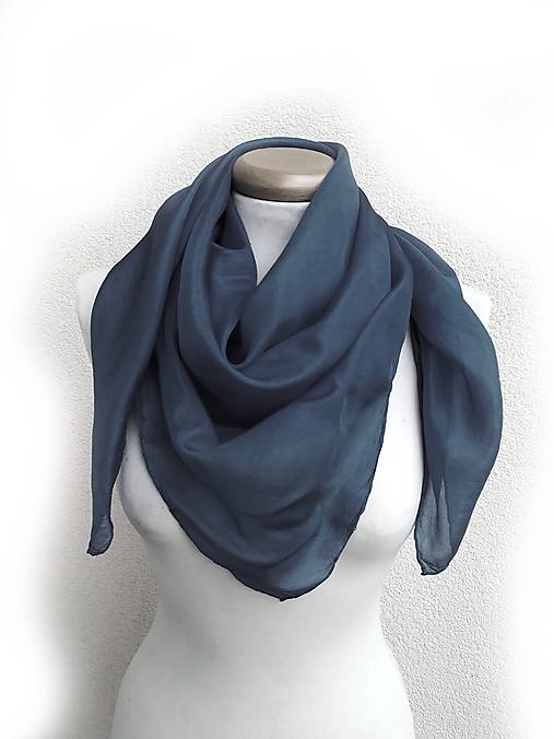Šatky - "antracit blue"  hodvábná šatka  90x90 cm skladom - 17067091_