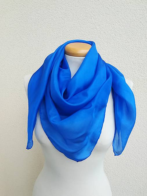 Šatky - "azure blue"  hodvábná šatka  90x90 cm skladom - 17067467_
