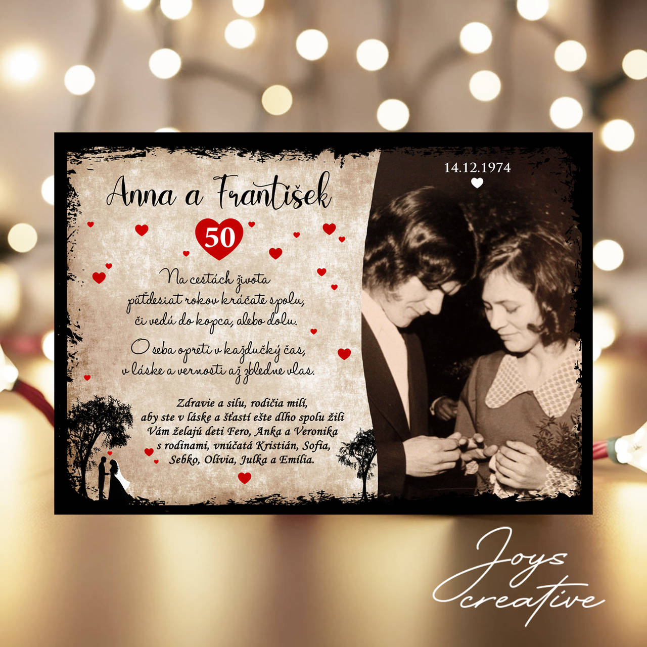 Darček pre rodičov k výročiu sobáša s fotografiou (béžová)