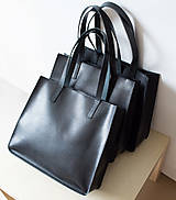 Kabelky - Kožená kabelka čierna TOTE BAG - 17073402_
