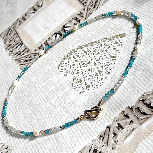 Luxury Apatite and Labradorite Steel Necklace / Náhrdelník apatit, labradorit, oceľ E021