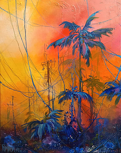Obrazy - "Palmový Hay" MAĽBA 50cm x 40cm - 17076631_