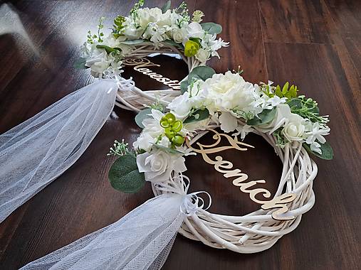 Dekorácie - Venček na svadbu, pletený biely - 17075233_