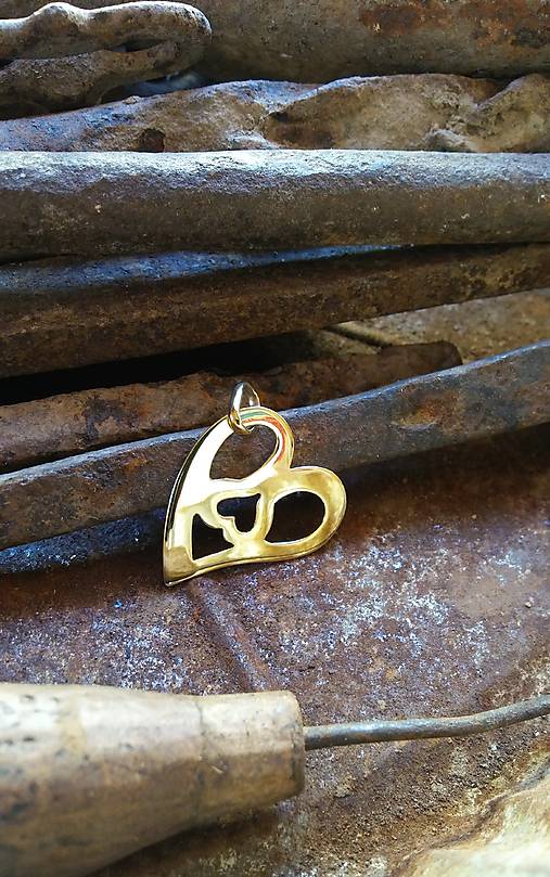 Náhrdelníky - Prívesok Srdce v Srdci I, Au 14K, na objednávku - 17077447_