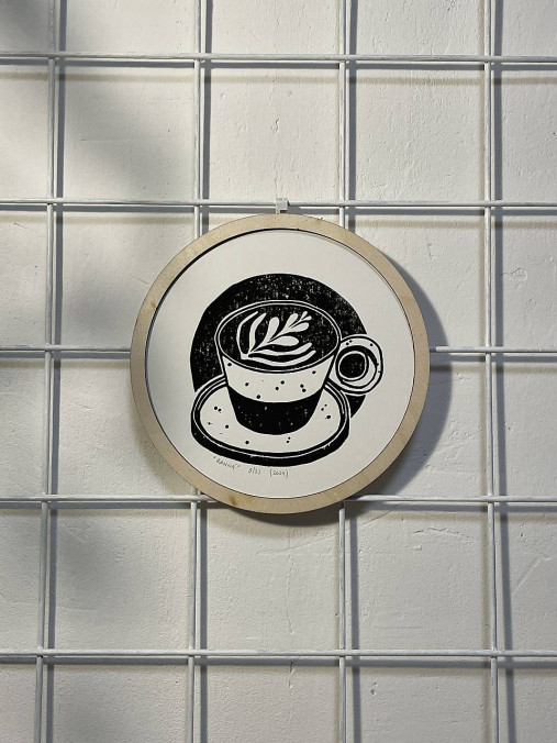 Grafika - RANNÁ šálka kávy - kruhový linoryt - 17081736_