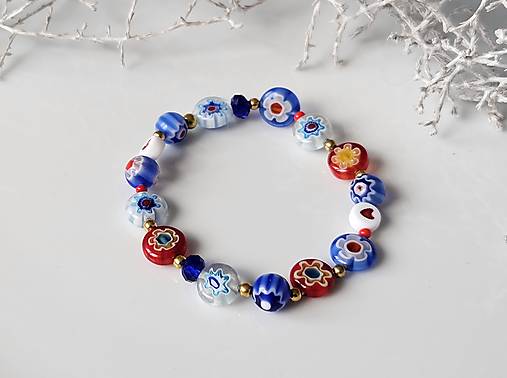 Detské doplnky - Detský náramok z pestrých sklenených korálok Millefiori - 17080871_
