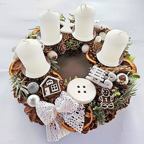 Adventný veniec bielo-strieborný – originálna ručná tvorba