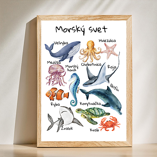 Hračky - Plagát Zvieratká Morský svet, montessori PDF - 17083514_