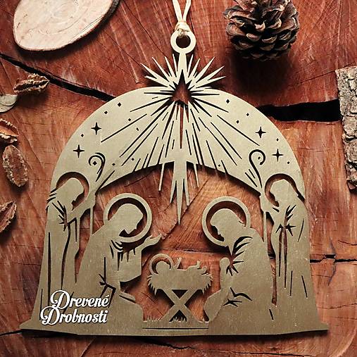 Dekorácie - Vianočná dekorácia Betlehem na zavesenie (Zlatá) - 17088844_