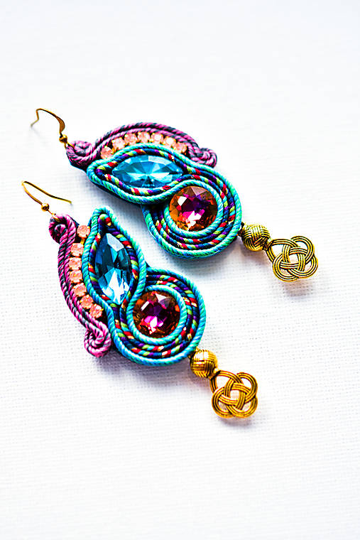 Náušnice - Soutache náušnice tyrkysovo-fialové - 17091591_
