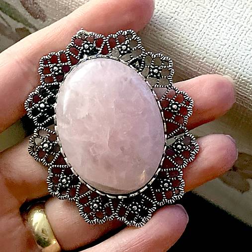 Vintage Rose Quartz Antique Silver Brooch / Brošňa s ruženínom