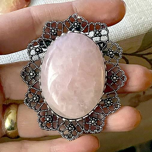 Vintage Rose Quartz Antique Silver Brooch / Brošňa s ruženínom