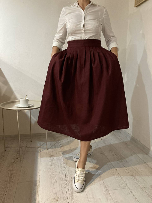 Sukne - ..ako ľanový  vánok.../ Burgundy sukňa Linen/ - 17096735_