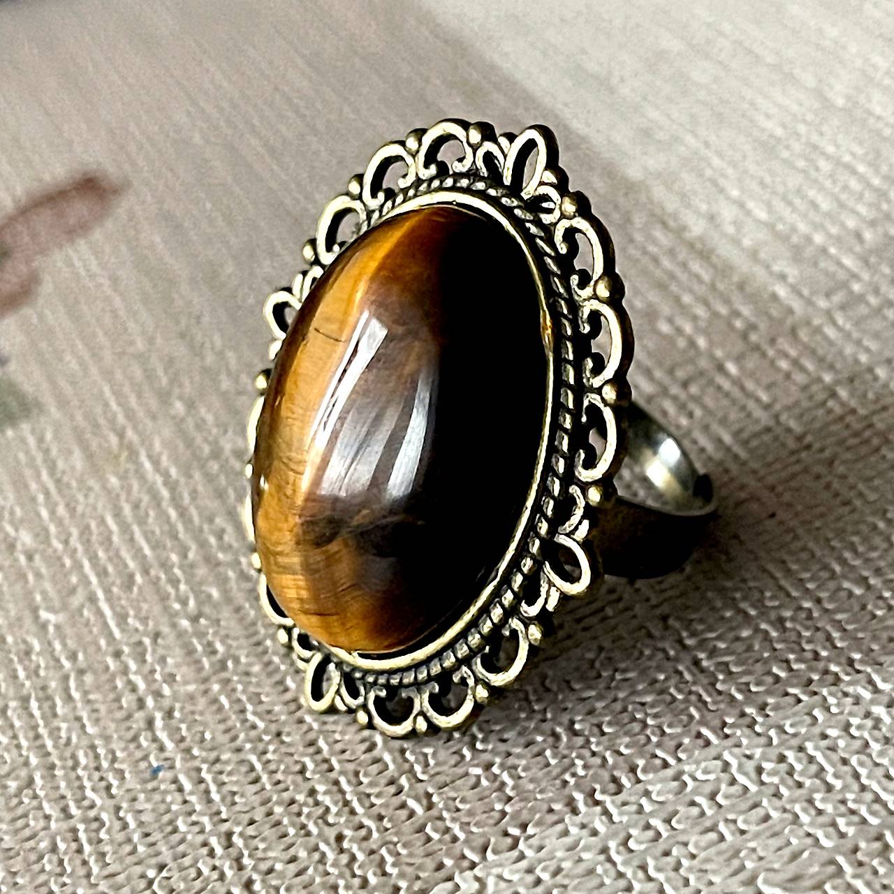 ZĽAVA 20% Vintage Tiger Eye Bronze Ring / Vintage prsteň s tigrím okom E058