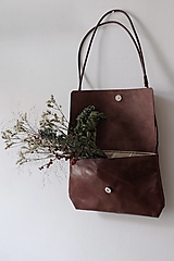 Kabelky - Kožená kabelka s nastaviteľným popruhom (Čokoládová hnedá) - 17099818_