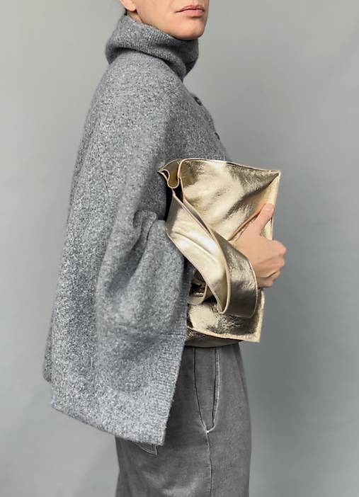 Kabelky - PERLEŤOVO ZLATÁ kožená shopper - 17099275_