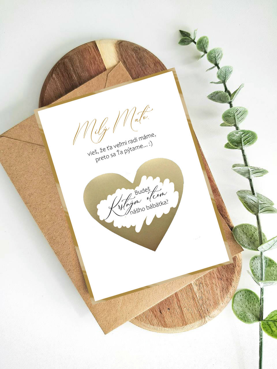 Stieracia kartička pre krstných rodičov zlatá