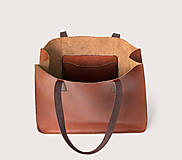 Kabelky - Kožená shopper kabelka TOTE BAG | koňaková (základná  (vrecko bez zipsu)) - 17100553_