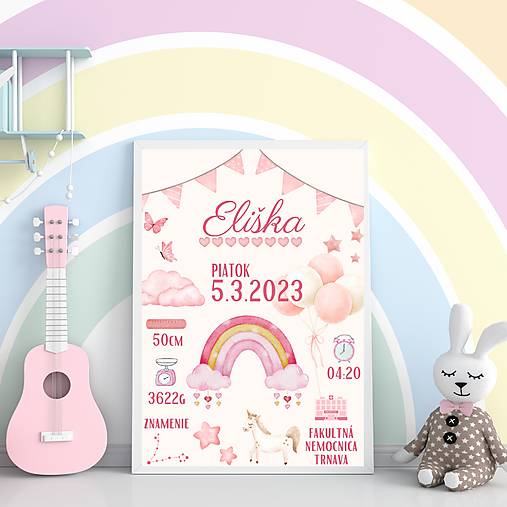 Grafika - Plagát s údajmi o narodení dieťaťa dievča, tabuľka narodenia PDF - 17100640_