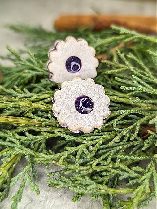 Sady šperkov - Linecké čučoriedkové kvetinky, napichovacie náušnice - 17102363_