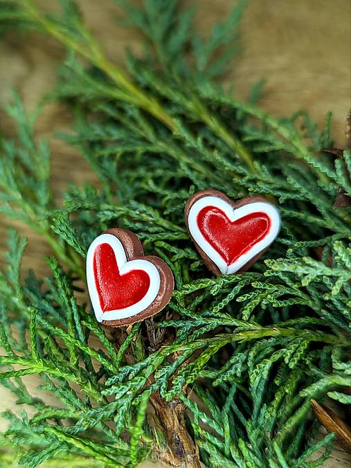 Sady šperkov - Medovníkové zdobené srdiečka, napichovacie náušnice - 17102423_