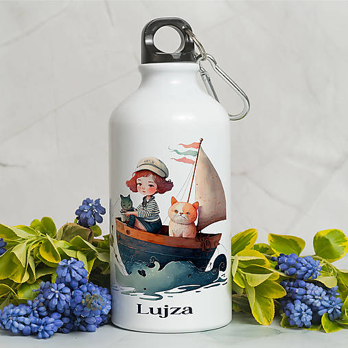 Nádoby - DIEVČATKO S LOĎKOU fľaša s ľubovoľným menom pre deti - 17101770_
