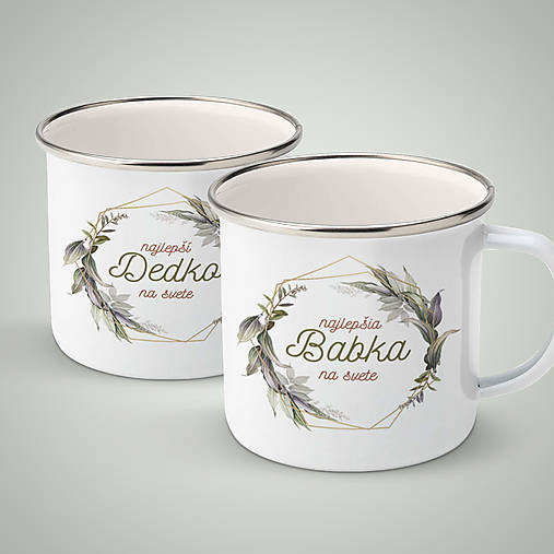 Nádoby - NAJLEPŠIA STARKÁ / STARKÝ (BABKA / DEDKO) v.4 double set smaltovaných hrnčekov - 17103235_