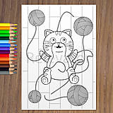 Hračky - Mačiatko sa teší z klbiek - omaľovánka - 17102274_