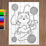 Hračky - Mačiatko sa teší z klbiek - omaľovánka - 17102275_