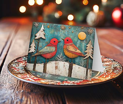 Papiernictvo - Otváracia vianočná pohľadnica Vtáčiky si čvirikajú - 17105802_