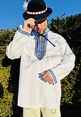 Pánske oblečenie - Folklórna košeľa pánska Anton v modrom (L) - 17106106_