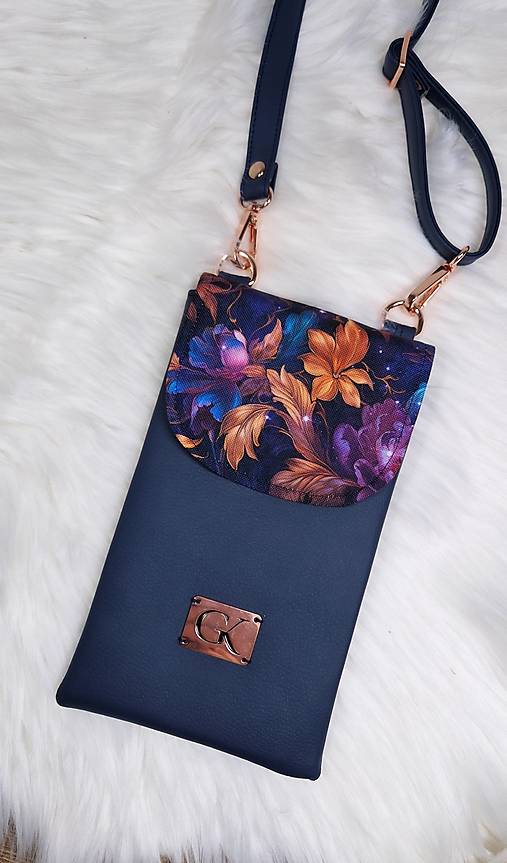 Kabelky - Minibag modrý s kvetmi  - 17108572_