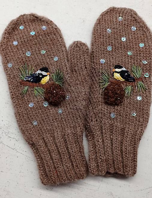 Rukavice - Palčiaky hnedé s flitrami  - 17106870_